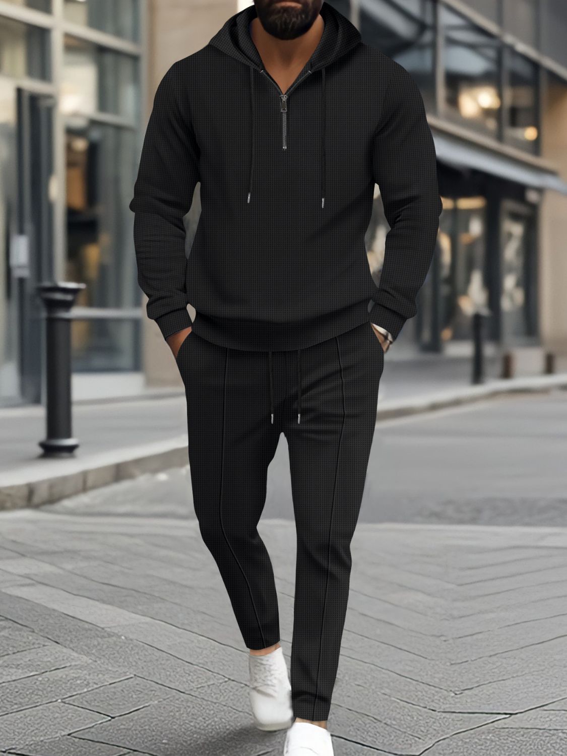Men's Full Size Half Zip Long Sleeve Hoodie Plus Size