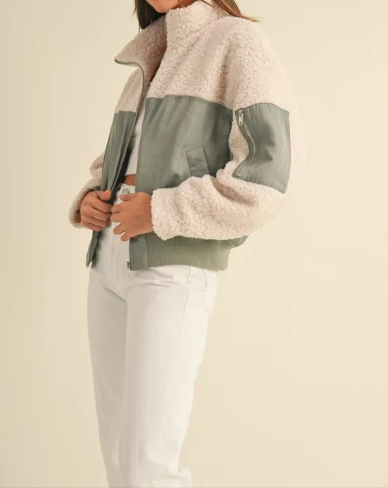 MABLE Shearling Contrast Bomber Jacket