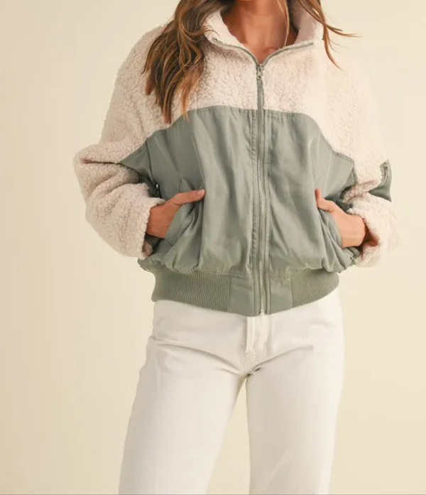 MABLE Shearling Contrast Bomber Jacket