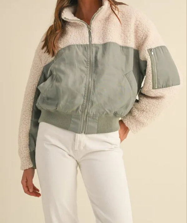 MABLE Shearling Contrast Bomber Jacket