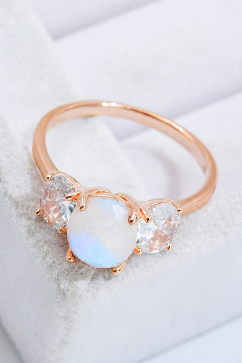 Natural Moonstone and Zircon Ring