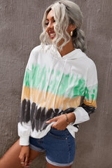 Tie-Dye Drawstring Pullover Hoodie-GREEN | FUCHSIA