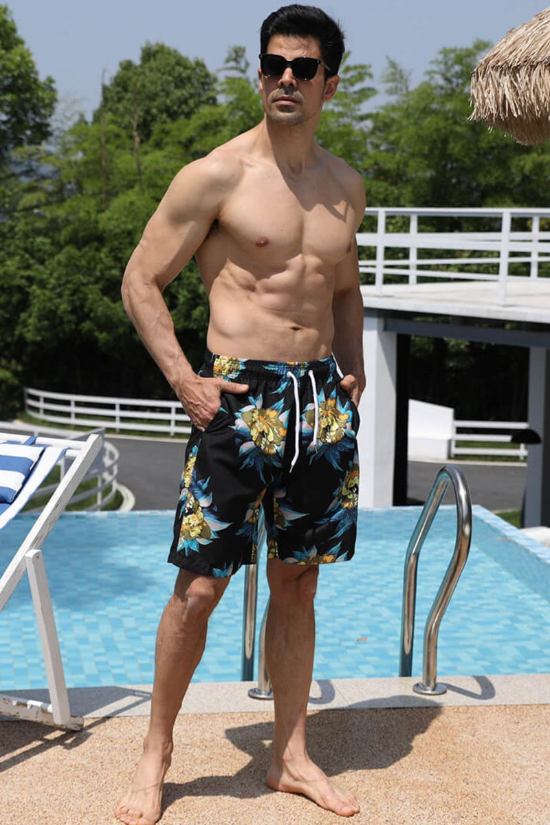 Full Size Printed Drawstring Waist Swim Trunks