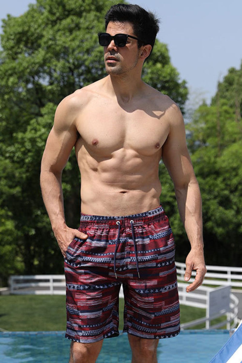 Full Size Printed Drawstring Waist Pocket Swim Trunks