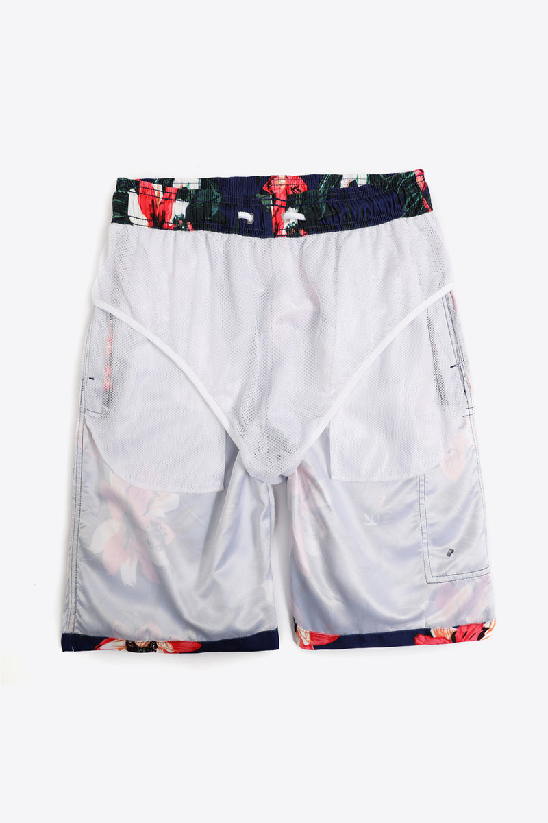 Full Size Floral Drawstring Waist Swim Trunks