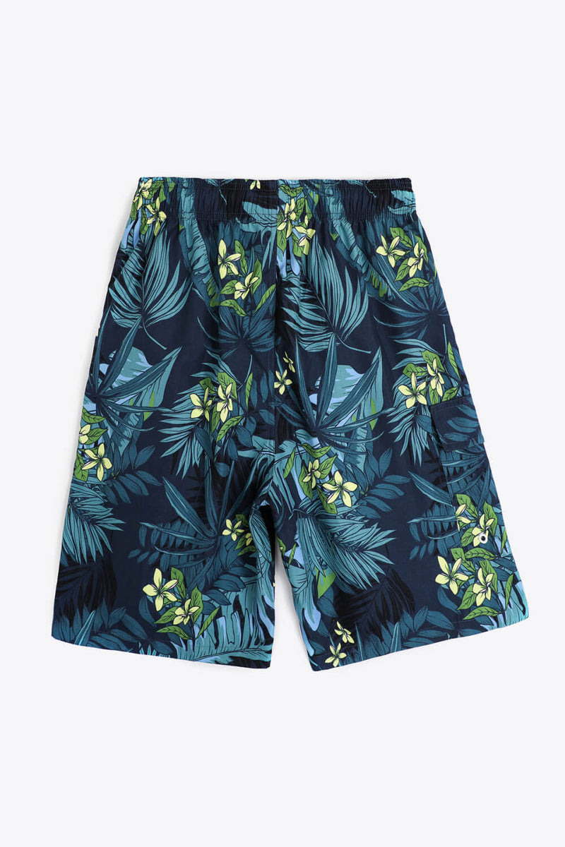 Full Size Floral Drawstring Waist Swim Trunks