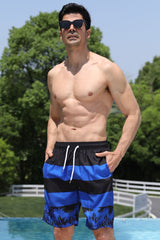 Full Size Printed Drawstring Waist Pocket Swim Trunks