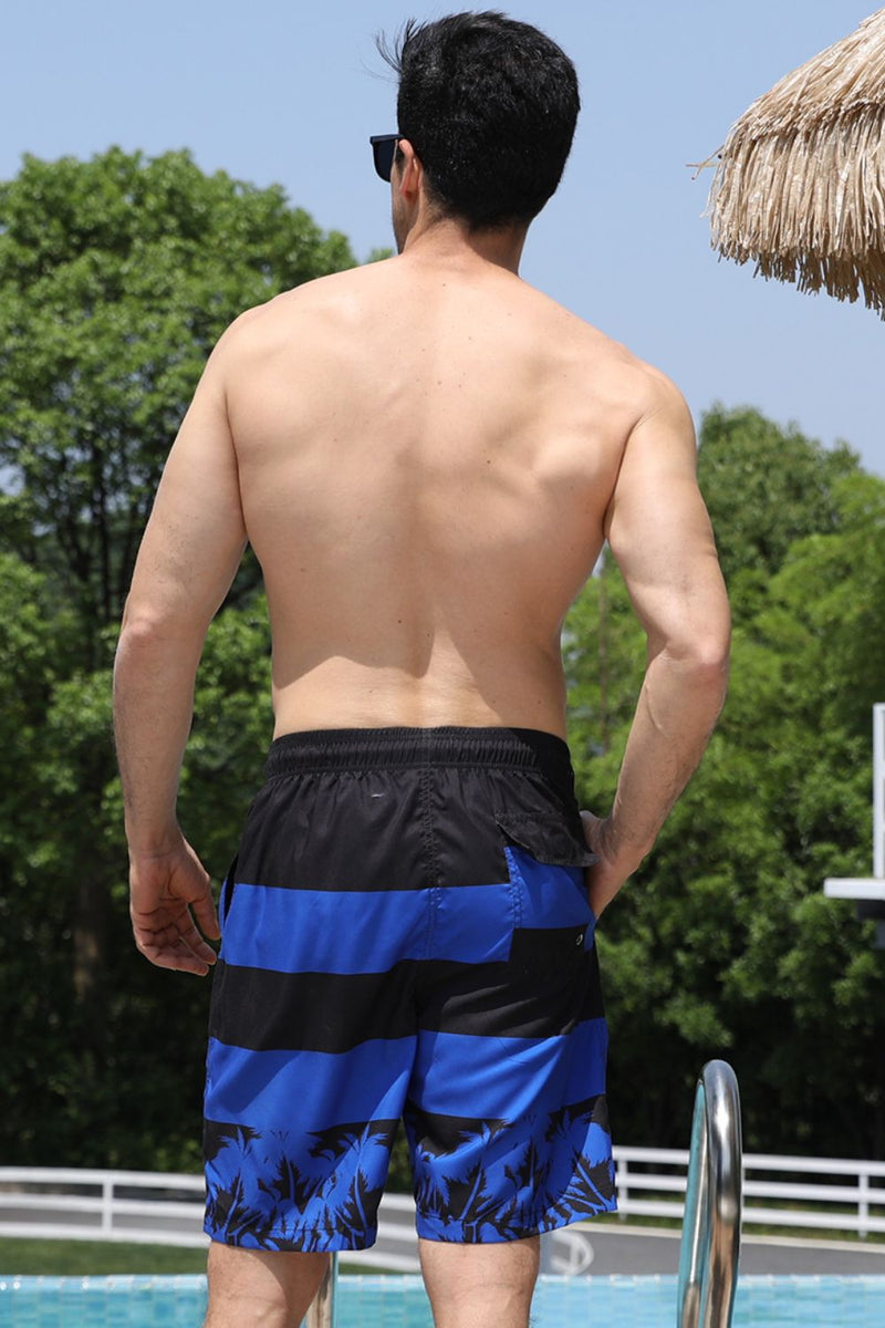 Full Size Printed Drawstring Waist Pocket Swim Trunks