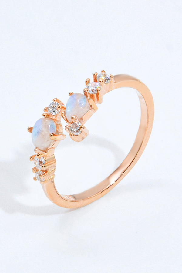 Natural Moonstone and Zircon Open Ring