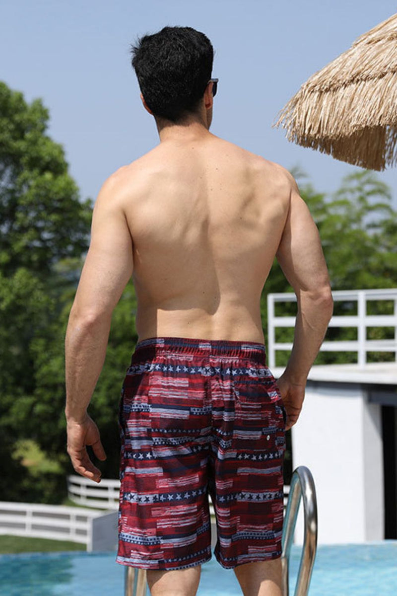 Full Size Printed Drawstring Waist Pocket Swim Trunks