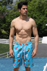 Full Size Printed Drawstring Waist Swim Trunks